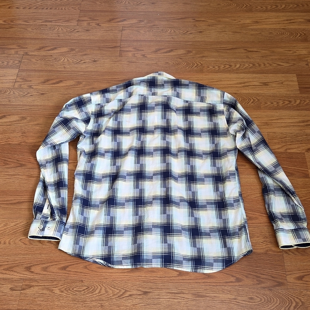 Maceoo Long Sleeve Button Down Shirt Mens L Yellow Italian Plaid Geometric Print - Picture 8 of 14